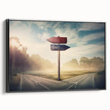 Framed canvas art showcasing a modern landscape design featuring winding roads and vibrant colors, set against a black background, perfect for contemporary home decor.