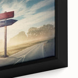 Framed canvas artwork showcasing a vibrant landscape with winding roads and lush greenery, ideal for home decor, blending nature and artistic design seamlessly.