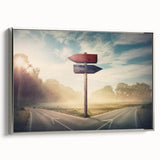 Framed canvas wall art showcasing a modern landscape design with roads, featuring a silver frame and side view. Ideal for contemporary home decor.