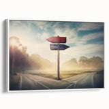 Framed canvas wall art showcasing a serene landscape with winding roads and lush greenery against a white background, perfect for modern home decor.