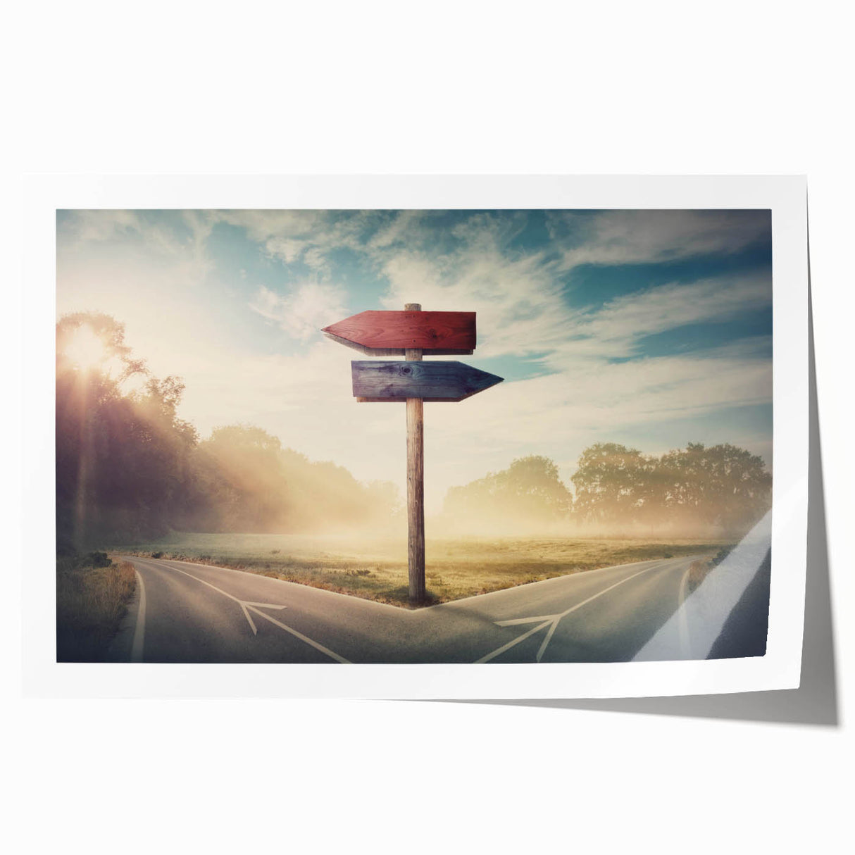 Rolled print showcasing a vibrant abstract landscape design with winding roads and mountains, ideal for modern home decor, packaged securely in a cardboard tube.