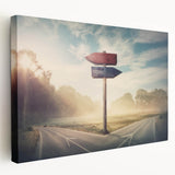 Stretched canvas wall art showcasing a serene landscape road design with vibrant colors, perfect for modern home decor. Features a side view that highlights its artistic details.