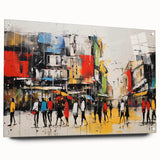 Acrylic glass wall art depicting a vibrant landscape with a winding road, featuring a side view and stylish pins for hanging, perfect for modern home decor.