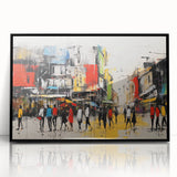 Framed acrylic wall art featuring a vibrant landscape design with winding roads, presented in a sleek black frame, ideal for home or office decor.