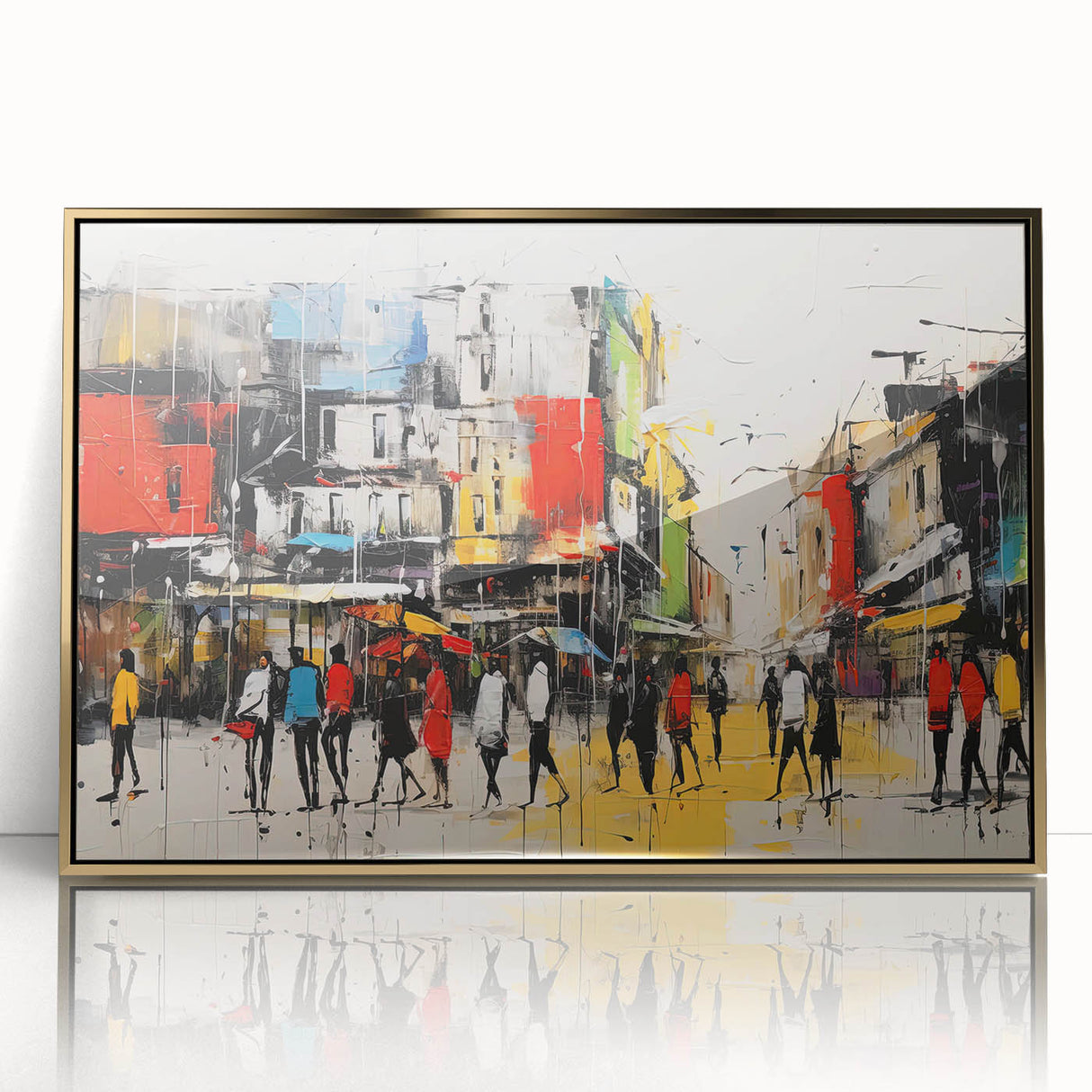 Framed acrylic artwork showcasing a modern landscape road design with golden accents, perfect for home decor, adding elegance and sophistication to any space.