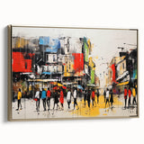 Framed canvas wall art featuring a stylish landscape design with a winding road, set against a backdrop of lush greenery and a golden hue, perfect for modern decor.