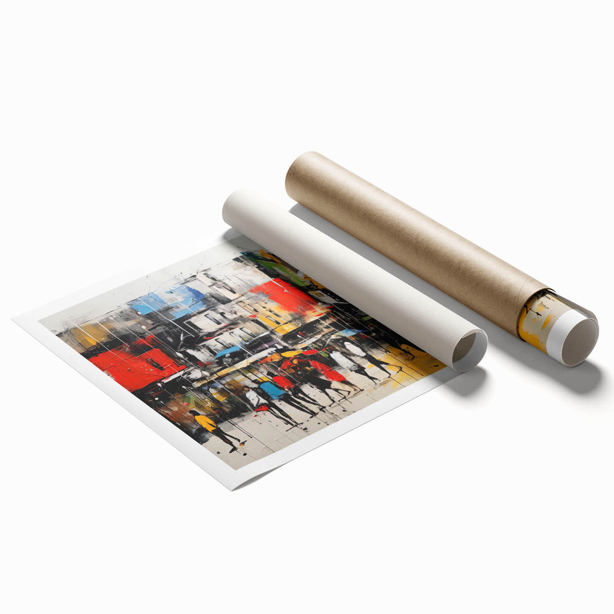 Rolled print showcasing a vibrant landscape road design, featuring winding paths and lush greenery, ideal for modern home decor and art enthusiasts.