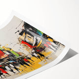 Vibrant rolled print showcasing an abstract landscape road design in rich colors, ideal for modern home decor, featuring a textured finish for added depth.