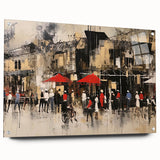 Acrylic glass wall art showcasing a vibrant landscape road design, with a side view highlighting colorful pins against a modern backdrop, perfect for home decor.