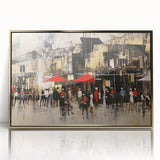 Framed acrylic wall art showcasing a contemporary landscape road design with gold accents, perfect for modern home decor. Ideal for enhancing living spaces.