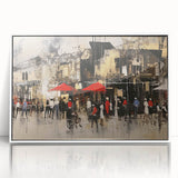 Framed acrylic wall art displaying a vibrant landscape with scenic roads, presented in a modern white frame, ideal for contemporary home decor.