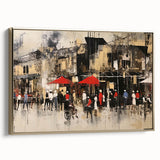 Framed canvas wall art featuring a scenic landscape with winding road design in earthy tones, accented by a gold frame, ideal for home decor.