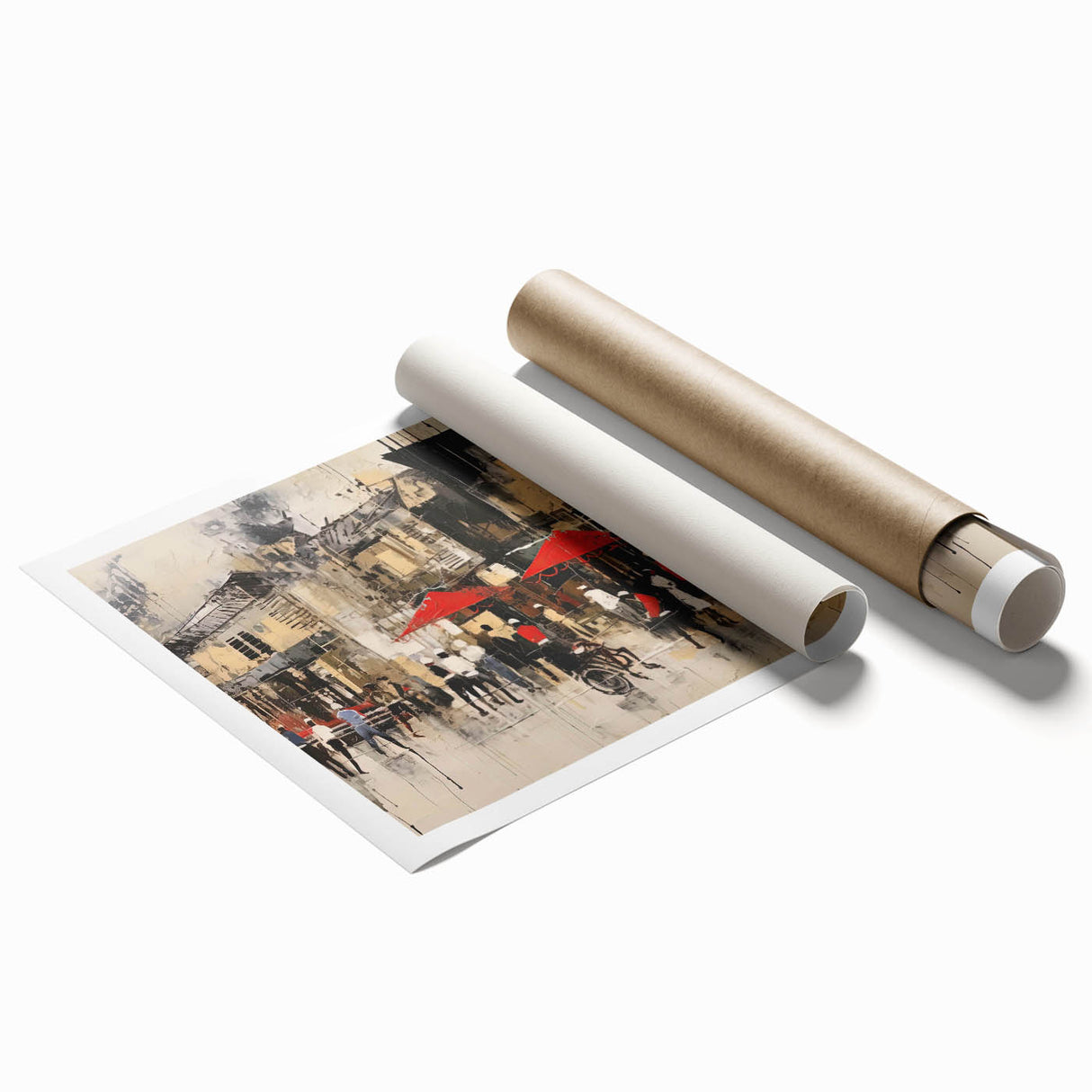 Rolled canvas print showcasing a vibrant landscape road design with lush greenery and a winding path, ideal for home decor and artistic wall displays.