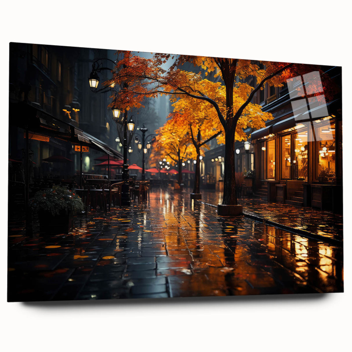 Acrylic glass wall art featuring vibrant landscape and road designs, showcasing a modern aesthetic in a side view without pins, ideal for contemporary decor.