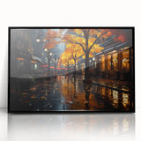 Framed wall art print showcasing a serene landscape road design, featuring a black frame and acrylic front, ideal for home decor and modern interiors.