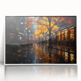 Framed wall art featuring a serene landscape design with winding roads, presented in an elegant white frame, showcasing vibrant colors and intricate details for home decor.