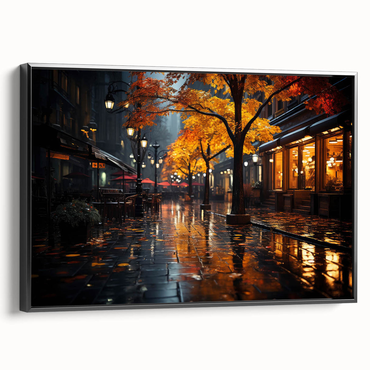 Framed canvas wall art featuring a vibrant landscape design with winding roads and lush greenery, presented in a black frame. Ideal for modern home decor.