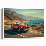 Framed canvas wall art showcasing a serene landscape road design, featuring vibrant colors and a modern aesthetic, perfect for home decor enhancement.