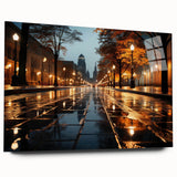 Acrylic glass wall art design showcasing a modern landscape road scene, featuring vibrant colors and intricate details, perfect for contemporary home decor. This side view emphasizes the sleek finish and artistic depth, ideal for enhancing living spaces.
