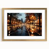 Framed wall art piece showcasing a scenic landscape with winding roads, elegantly matted and bordered in gold, perfect for home decor enhancement.