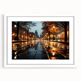 Framed wall art featuring a serene landscape and winding road, presented in a white mat and sleek frame, ideal for home decor. Perfect for enhancing living spaces with a touch of nature.