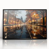 Framed wall art collection showcasing a contemporary landscape road design with black acrylic framing, perfect for modern home decor and interior styling.