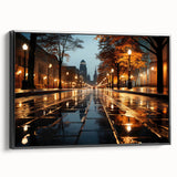 Framed canvas wall art showcasing a modern landscape road design, featuring black tones and intricate details, ideal for contemporary home decor.