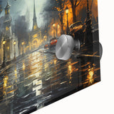 Close-up of a vibrant acrylic wall art piece showcasing a scenic landscape with winding roads and lush greenery, perfect for modern home decor.