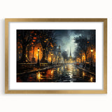 Framed wall art featuring a scenic landscape design with a gold mat, showcasing a tranquil road winding through lush greenery, perfect for home decor.