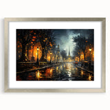 Framed wall art from the Landscapes Roads Design Collection, showcasing a serene road lined with trees, set in a silver frame with a mat, perfect for home decor.