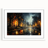 Framed landscape wall art featuring a serene road scene with vibrant colors, set in a sleek white mat, perfect for enhancing modern home decor.
