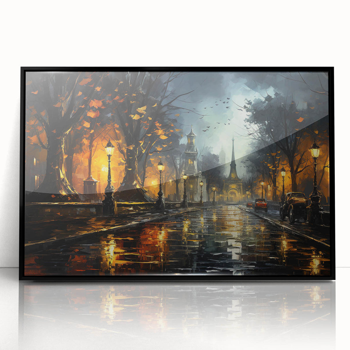 Framed acrylic wall art showcasing a scenic landscape with winding roads, featuring a sleek black frame that enhances modern decor. Ideal for home or office aesthetics.