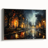 Framed canvas wall art featuring a serene landscape design with a winding road, set against a silver frame, perfect for modern home decor.