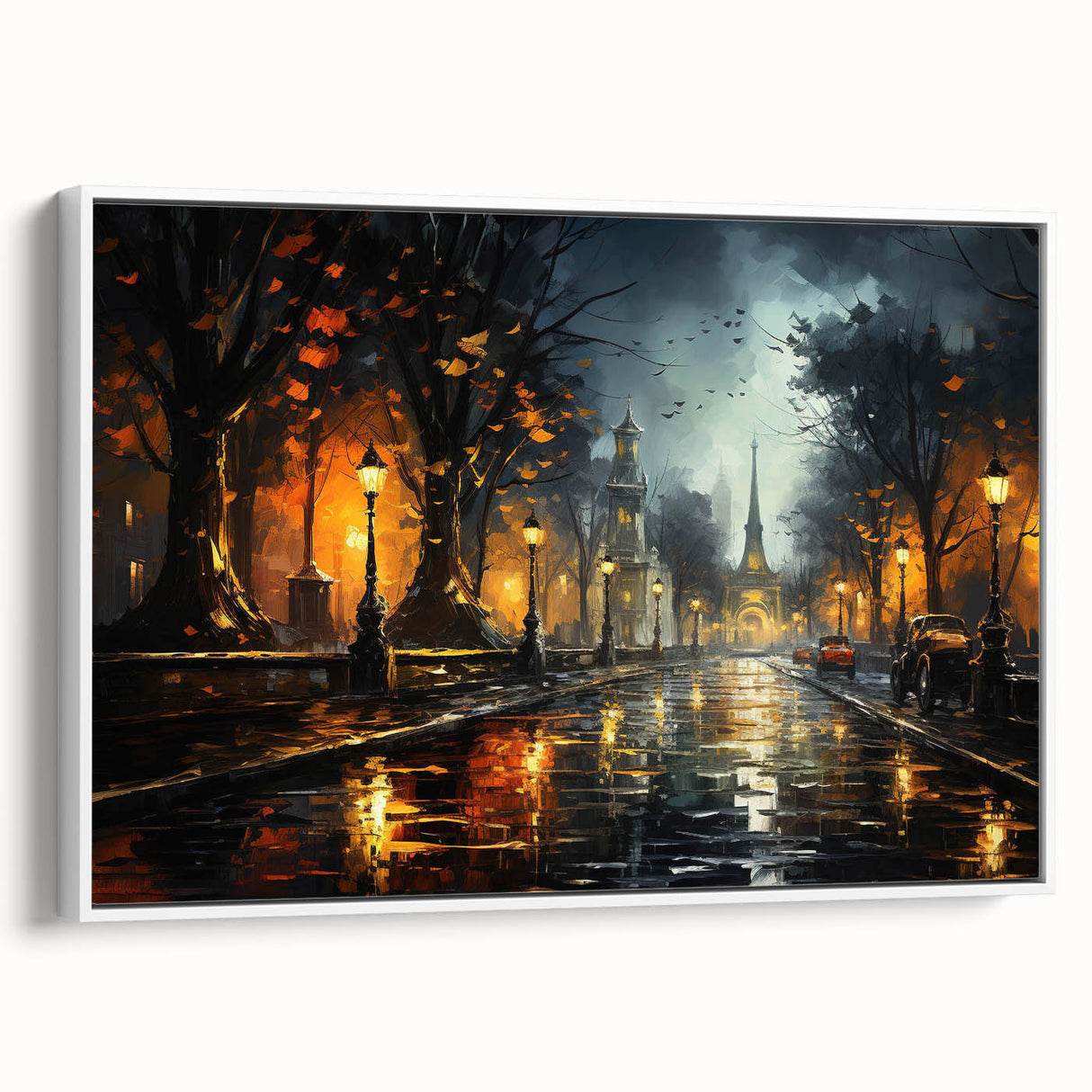 Framed canvas wall art depicting a serene landscape road design, featuring soft earthy tones and a white frame, perfect for home decor in modern settings.