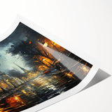 Rolled print of a serene landscape featuring winding roads and lush greenery, designed for wall art collection, showcasing vibrant colors and detailed textures.