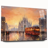 Acrylic glass wall art featuring a stunning landscape road design, showcasing vibrant colors and intricate details, displayed from a side view with decorative pins.