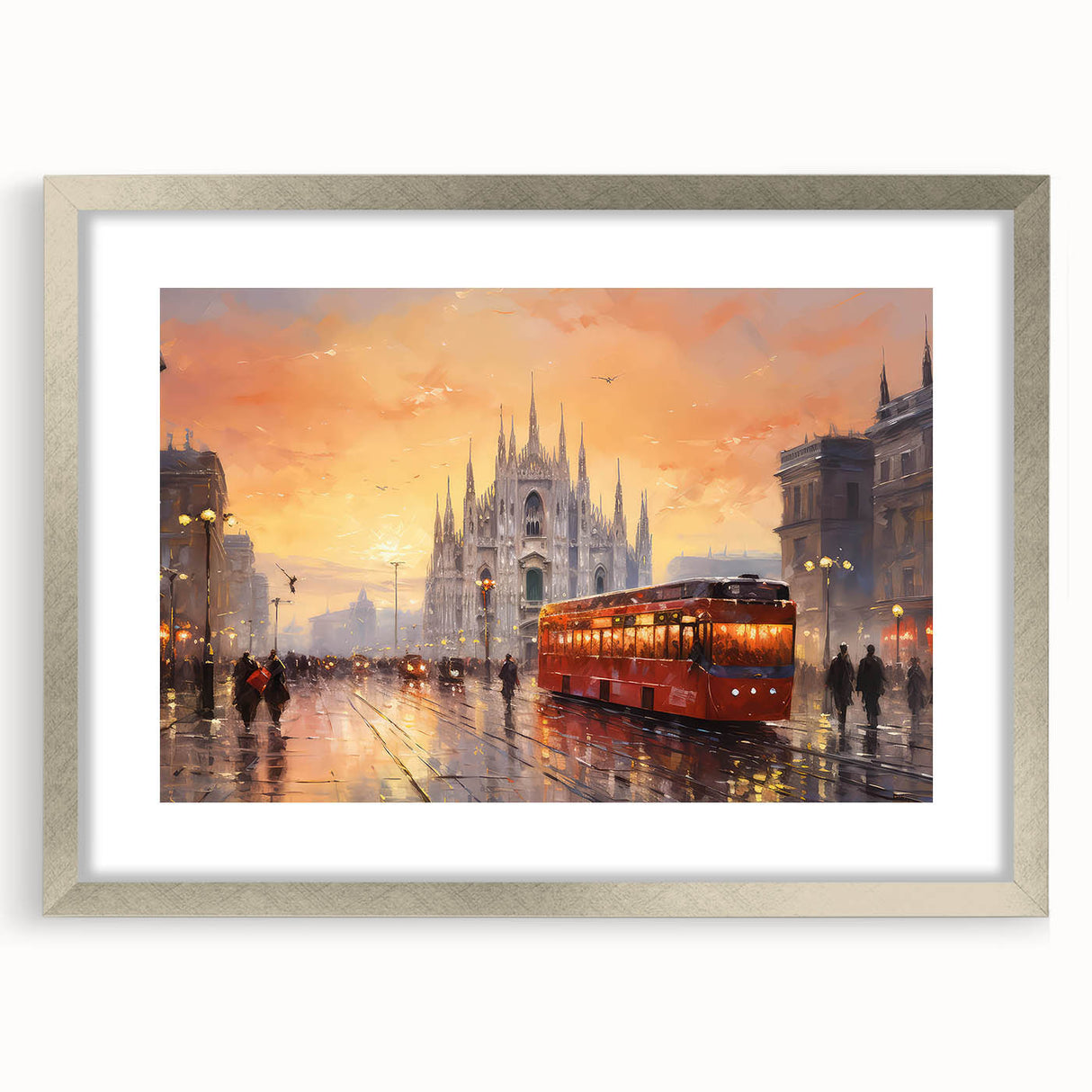 Framed wall art collection showcasing a scenic landscape design with a silver mat, perfect for home decor. The artwork features vibrant colors and intricate details, enhancing any interior space.