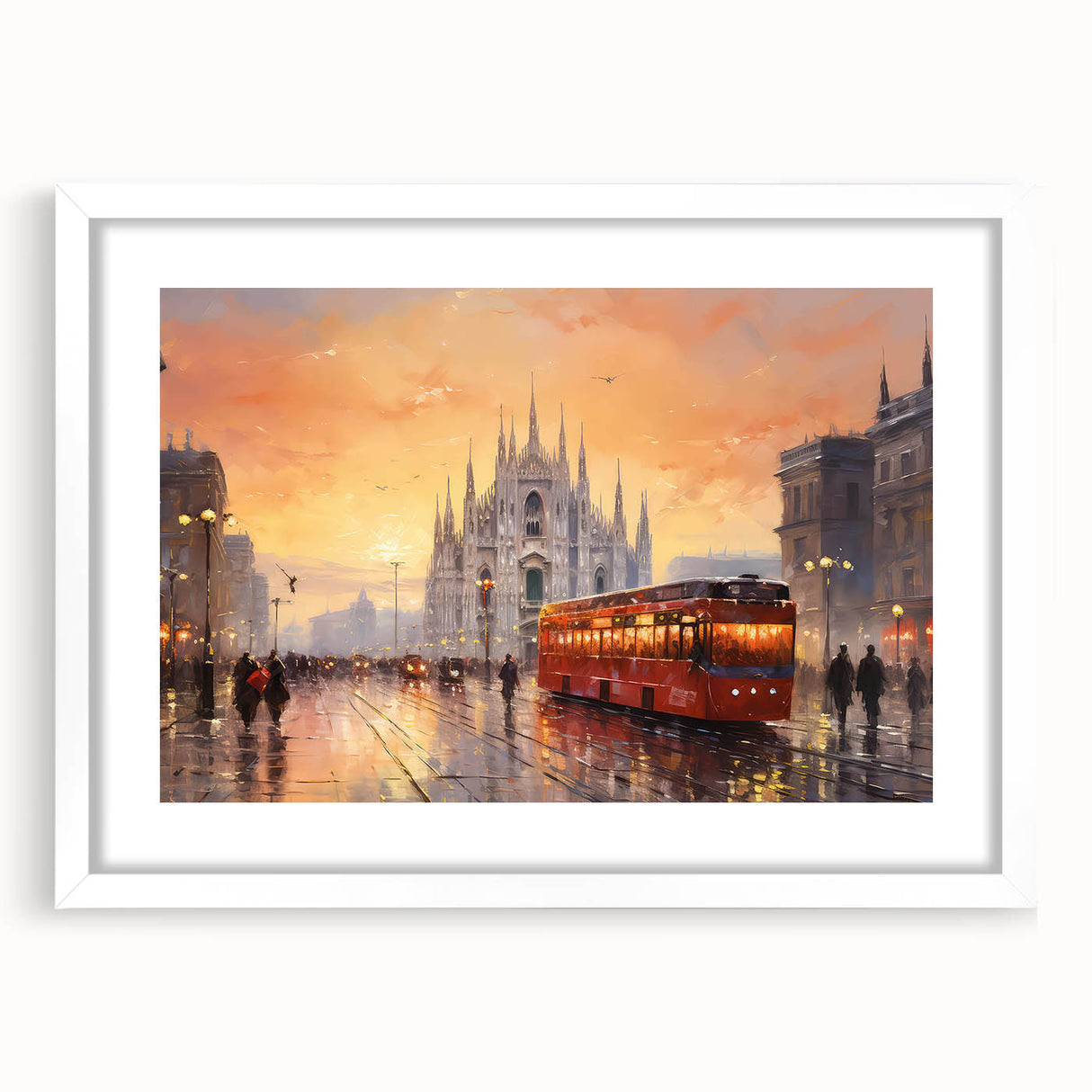 Framed landscape wall art collection showcasing a scenic road design, featuring a white mat and sleek black frame, perfect for home decor.