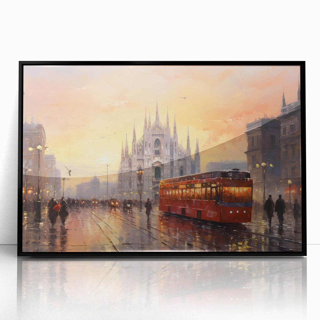 Framed acrylic wall art collection showcasing a modern landscape design with vibrant colors and intricate details, set against a sleek black frame, ideal for enhancing contemporary interiors.