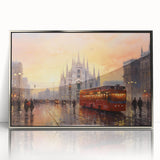 Framed acrylic wall art featuring a scenic landscape with winding roads, highlighted by vibrant colors and sleek silver accents, perfect for modern decor.