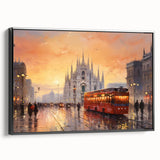 Framed wall art featuring a stunning landscape design with winding roads, set against a vibrant sunset backdrop, showcasing rich colors and depth.