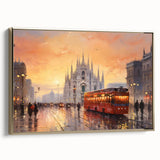 Framed canvas wall art showcasing a scenic road landscape design with vibrant colors and gold accents, perfect for adding elegance to home decor.