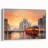 Framed canvas wall art showcasing a serene road landscape design in soft colors, displayed in a white frame, perfect for home decor enhancement.