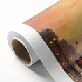 Rolled canvas showcasing a vibrant landscape road scene, featuring rich colors and intricate details, packaged securely in a cardboard tube for safe delivery.