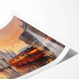 Rolled print showcasing a serene landscape road design in vibrant colors, perfect for home decor, packaged securely in a protective cardboard tube.