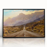 Framed acrylic wall art showcasing a modern landscape road design with a black frame, ideal for contemporary home decor, adding depth and style to any room.