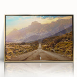 Framed acrylic wall art featuring a stunning landscape road design with gold accents, perfect for modern decor. Ideal for enhancing living spaces with elegance.