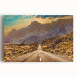 Stretched canvas artwork showcasing a vibrant landscape scene with winding roads and lush greenery, perfect for home decor or office ambiance, enhancing any space with its natural beauty.