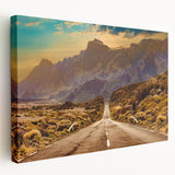 Stretched canvas wall art showcasing a serene landscape road design, featuring vibrant colors and intricate details, perfect for modern home decor.