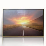 Framed acrylic wall art depicting a stunning landscape road design, featuring vibrant colors and a luxurious gold frame, perfect for enhancing home decor.
